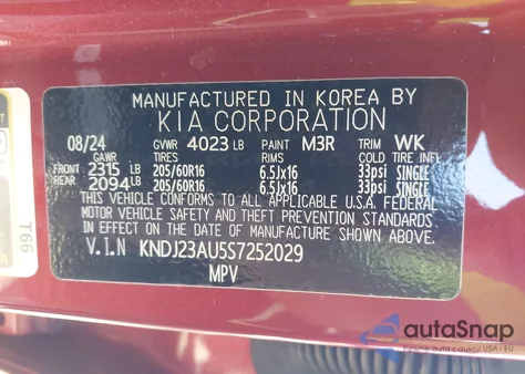 2025 Kia Soul Lx z USA, uszkodzony, nr VIN KNDJ23AU5S7252029